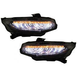 Faruri Full LED pentru Honda Civic Mk10 FC/FK 2016-2020 cu semnalizare dinamica