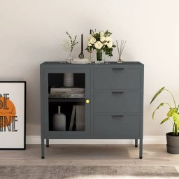 Servanta, antracit, 75x35x70 cm, otel si sticla securizata GartenMobel Dekor