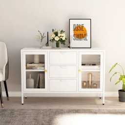 Servanta, alb, 105x35x70 cm, otel si sticla securizata GartenMobel Dekor