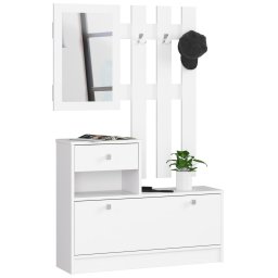Set mobilier pentru hol alb cu pantofar, oglinda si cuier, 90x25x170 cm