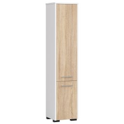 Dulap baie tip coloana cu 2 usi si 5 rafturi, alb si stejar sonoma, 140 cm