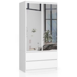 Dulap alb cu oglinda, 2 usi si 2 sertare, 90x51x180 cm
