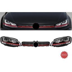 Ansamblu faruri LED cu grila rosie pentru VW Golf 7 RHD 2012-2017