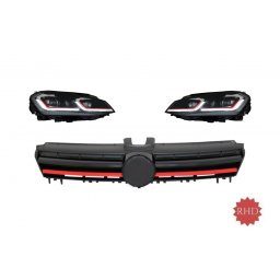 Faruri LED cu grila pentru VW Golf 7 VII 2013-2017, R Design rosu