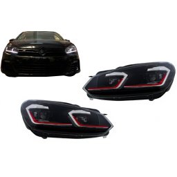 Faruri LED pentru VW Golf 6 (2008-2013) GTI rosu, semnalizare secventiala