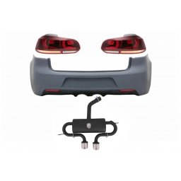Bara spate VW Golf 6 VI R20 Look cu evacuare si stopuri Full LED, 2008-2013