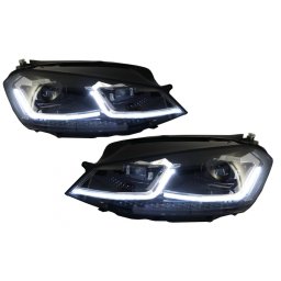 Faruri LED pentru VW Golf 7 VII RHD 2012-2017, look G7.5 cu semnal dinamic