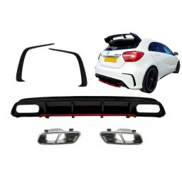 Difuzor bara spate Mercedes A-Class W176 Facelift cu ornamente crom, A45 Design