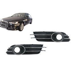 Grile laterale bara fata Audi A6 C7 4G 2012-2015, negru mat cu crom