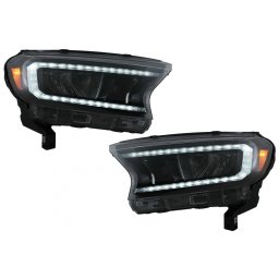 Faruri LED Light Bar pentru Ford Ranger 2015-2020 LHD, Negre, Semnal Dinamic