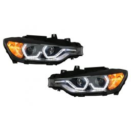 Faruri LED Angel Eyes DRL negre pentru BMW Seria 3 F30 F31 2011-2015