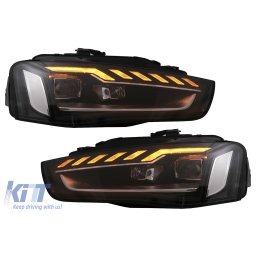Faruri Full LED pentru Audi A4 B8.5 Facelift 2012-2015, Negre, Semnal Dinamic