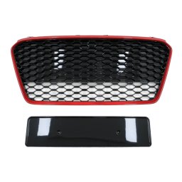 Grila centrala Audi R8 42 facelift RS Design, negru lucios cu rama rosie