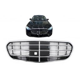 Grila centrala Mercedes S-Class W223 (2020-) crom/negru, compatibila 360