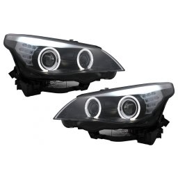 Faruri LED Angel Eyes BMW Seria 5 E60 E61 2003-2007 Design LCI Negru