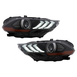 Faruri LED negre Ford Mustang Facelift 2018-2023 cu DRL RGB si semnal dinamic