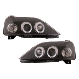 Faruri LED Angel Eyes negre pentru Dacia Logan 2004-2008, set 2 buc