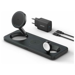 Incarcator wireless pliabil Anker MagGo 3in1 Stand, Qi2, pentru iPhone 15/14/13/12, AirPods, Apple Watch, cu incarcator si cablu USB-C inclus Negru