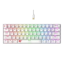 Tastatura gaming mecanica HAVIT KB903L, 61 taste, full anti-ghosting, US Layout, switch-uri Red, Conectare type C, Alb Transparent