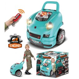 Jucarie Set Reparatie Motor Auto Mecanic Rovo 977A, Sunete, Lumini, Telecomanda, Claxon, Schimbator viteze, 61 piese, 47cm