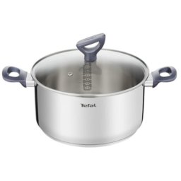 Oala cu capac de sticla Tefal Daily Cook, 24 cm, 5l, inductie, gradatii usor de citit, inox, argintiu