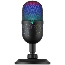Microfon gaming Havit GK52, iluminare RGB, Cardioid, microphone mute, control volum, stand antisoc, USB, jack 3.5mm pentru conectare casti, Negru