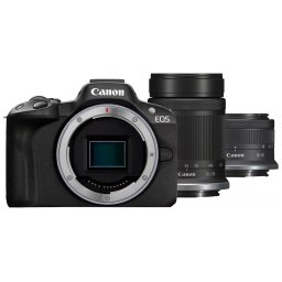 Camera foto Canon EOS R50 + RF-S, 18-45mm, IS STM + RF-S, 55-210mm, IS STM, Negru