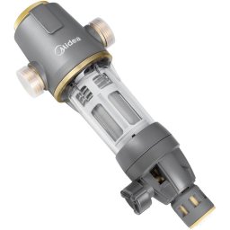 Prefiltru de apa de uz casnic Midea, debit 3T/H, sita filtrare de 40 microni din otel inoxidabil 316, adaptor din cupru fara plumb