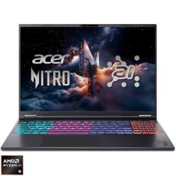 Laptop Gaming Acer Nitro 16S AI AN16S-61-R0FL, procesor AMD Ryzen™ AI 9 365 pana la 5 Ghz, 16 inch, WUXGA IPS 180Hz, 16GB DDR5, 1TB SSD, NVIDIA® GeForce RTX™ 5060 8GB, No OS, Negru