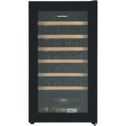 Racitor de vinuri Heinner HRV-A85DRL34, 85 l / 34 sticle, Clasa G, Display digital, Control tactil, Interval setare temperatur 5~20°C, Lumina led, 6 rafturi lemn, Usa reversibila, Usa cu geam dublu, Negru