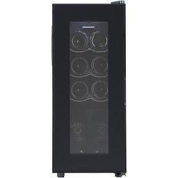Racitor de vinuri Heinner HRV-A28DRM8, 28 l / 8 sticle, Clasa G, Display digital, Control tactil, Interval setare temperatur 5~20°C, Lumina led, 3 rafturi cromate, Usa reversibila, Usa cu geam dublu, Negru
