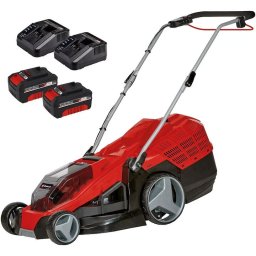 Masina de tuns iarba/gazon pe acumulator TWIN-PACK Einhell PXC GE-CM 36/43 Li M, 36 V, motor brushless, latime taiere 43 cm, inaltime taiere 25 - 75 mm, 6 trepte taiere, sac colector 63 L, include 2 X acumulator 18V 4.0 Ah + 2 X incarcator rapid