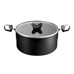 Oala cu capac Tefal Excellence, 24 cm, 5L, inductie, invelis antiaderent, indicator Thermo-Signal, aluminiu, Negru