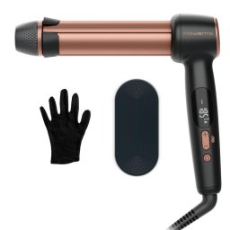 Ondulator par Rowenta Twist Curl CF4620E0, 75W, 4 trepte de temperatura 150 - 210°C, ajustabil pe 3 diametre 27 - 32 - 38 mm, invelis ceramic, forma unica de L, negru/roz