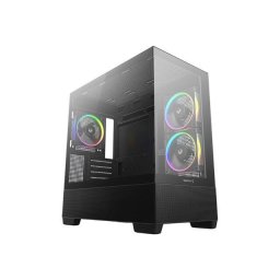 Carcasa Deepcool CG380 3F, MicroATX, 3 ventilatoare incluse, 2x USB-A 3.2, 1x USB Type-C, 5 sloturi expansiune, Negru