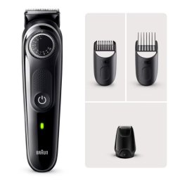 Aparat de tuns barba Braun Beard Trimmer BT3440, Wet&Dry, buton rotativ de precizie, 40 de setari pentru lungime, 1 mini-aparat de ras, 2 piepteni de precizie, autonomie 80 minute, Negru