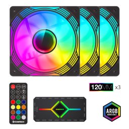 Kit ventilatoare carcasa PC ARGB, Gamemax KF300 BK, 3 bucati, Negru