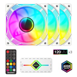 Set ventilatoare Gamemax KF300 WH, iluminare ARGB, PWM, 3x 120mm, Alb