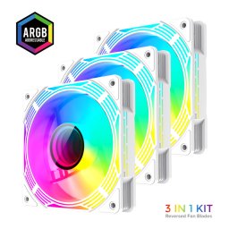 Kit 3 Ventilatoare Gamemax KF300 alb – Racire eficienta cu iluminare ARGB spectaculoasa