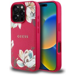 Husa Husa pentru iPhone 16 Pro - Guess Grained Flowers MagSafe (GUHMP16LPGNMPLMF) - Fuchsia