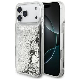 Husa Husa pentru iPhone 17 Pro Max - Guess Liquid Glitter Charms (GUHCP17XGLHFLSI) - Silver