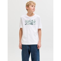 Jack & Jones Tricou cu decolteu la baza gatului, baieti, imprimeu cu logo, Regular fit, Alb (SELECTATI MARIMEA: 128 cm)
