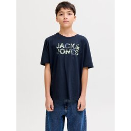 Jack & Jones Tricou cu decolteu la baza gatului, baieti, imprimeu cu logo, Regular fit, Bleumarin inchis (SELECTATI MARIMEA: 152 cm)