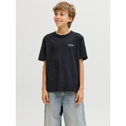 Jack & Jones Tricou din bumbac, baieti, cu decolteu la baza gatului, Negru (SELECTATI MARIMEA: 164 cm)