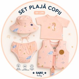 Set inot copii 4 piese saro baby seahorse (18 luni+): tricou uv, slip inot, palarie, vesta , protectie upf 50+