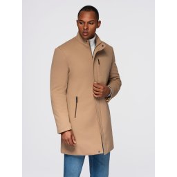 Ombre Structured fitted coat for men with high collar - light brown