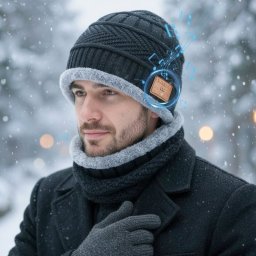 Set Caciula smart cu casti Bluetooth guler si manusi