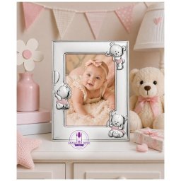 Rama foto Argint "Bebe" 13x18 cm - Ursuleti Balon Roz