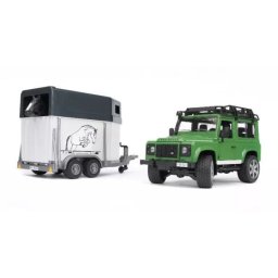 Set Bruder: Land Rover Defender off-road cu remorcă pentru cai și figură de cal