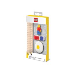 Set LEGO cu o minifigurina, 4 creioane, 1 topper, 1 ascutitoare,